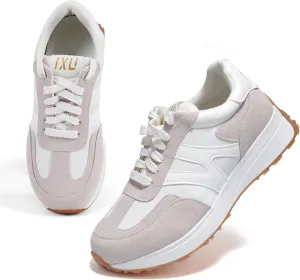 Wide Toe Box Shoes Women Wide Fashion Sneakers Comfortable Casual Walking Non-Slip Memory Foam Tennis Shoes Genuine Suede Sneakers