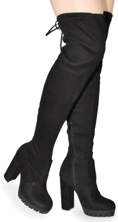 Wild Diva Veronica-46 Women's Over The Knee Boot - Sexy Thigh High Boot - High Chunky Heel Platform Shoe - Comfortable Boot