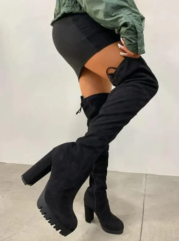 Wild Diva Veronica-46 Women's Over The Knee Boot - Sexy Thigh High Boot - High Chunky Heel Platform Shoe - Comfortable Boot