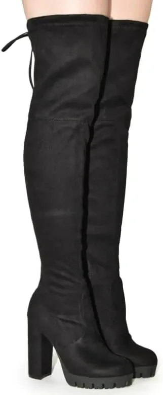 Wild Diva Veronica-46 Women's Over The Knee Boot - Sexy Thigh High Boot - High Chunky Heel Platform Shoe - Comfortable Boot
