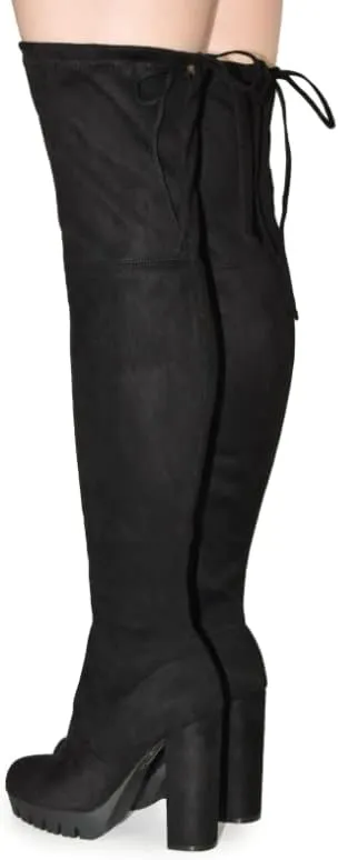 Wild Diva Veronica-46 Women's Over The Knee Boot - Sexy Thigh High Boot - High Chunky Heel Platform Shoe - Comfortable Boot