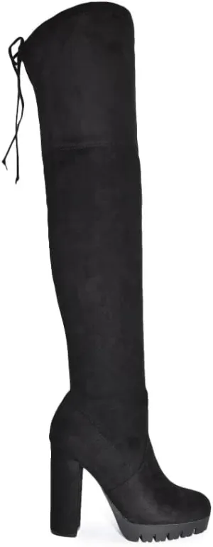 Wild Diva Veronica-46 Women's Over The Knee Boot - Sexy Thigh High Boot - High Chunky Heel Platform Shoe - Comfortable Boot