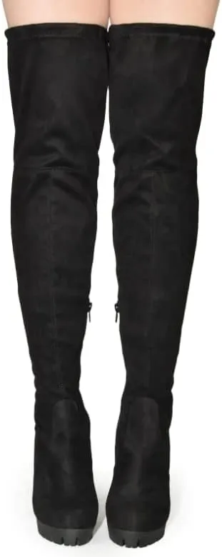 Wild Diva Veronica-46 Women's Over The Knee Boot - Sexy Thigh High Boot - High Chunky Heel Platform Shoe - Comfortable Boot