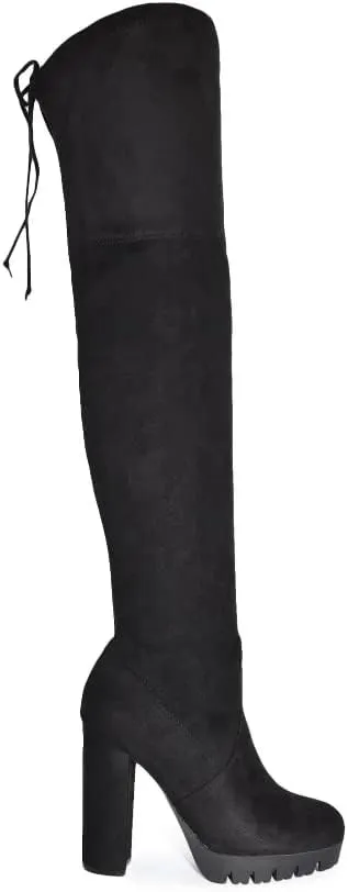 Wild Diva Veronica-46 Women's Over The Knee Boot - Sexy Thigh High Boot - High Chunky Heel Platform Shoe - Comfortable Boot