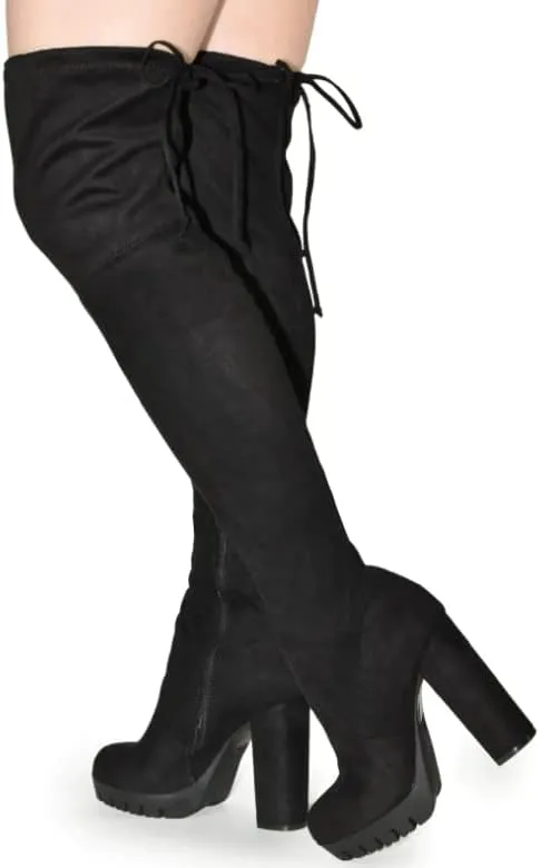 Wild Diva Veronica-46 Women's Over The Knee Boot - Sexy Thigh High Boot - High Chunky Heel Platform Shoe - Comfortable Boot