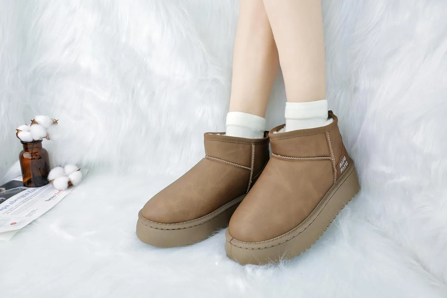 Winter Ankle Boots for Women - Water Resistant Leather Booties Non-Slip Platform Suede Mini Women's Boots - Perfect for Christmas Gifts