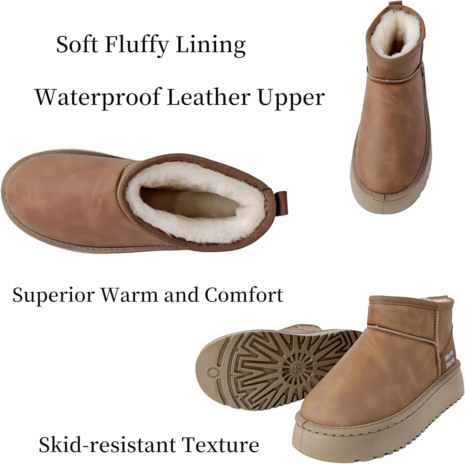 Winter Ankle Boots for Women - Water Resistant Leather Booties Non-Slip Platform Suede Mini Women's Boots - Perfect for Christmas Gifts