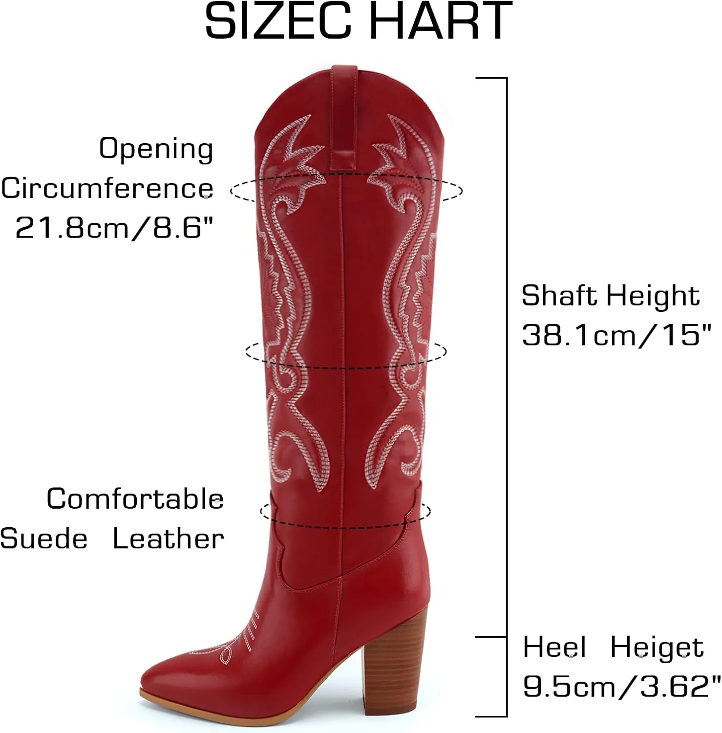 WIRALOMI Women Western Knee High Boots Embroidered Chunky Block Heel Cowboy Boots Pointed Toe Pull on Cowgirl Boots