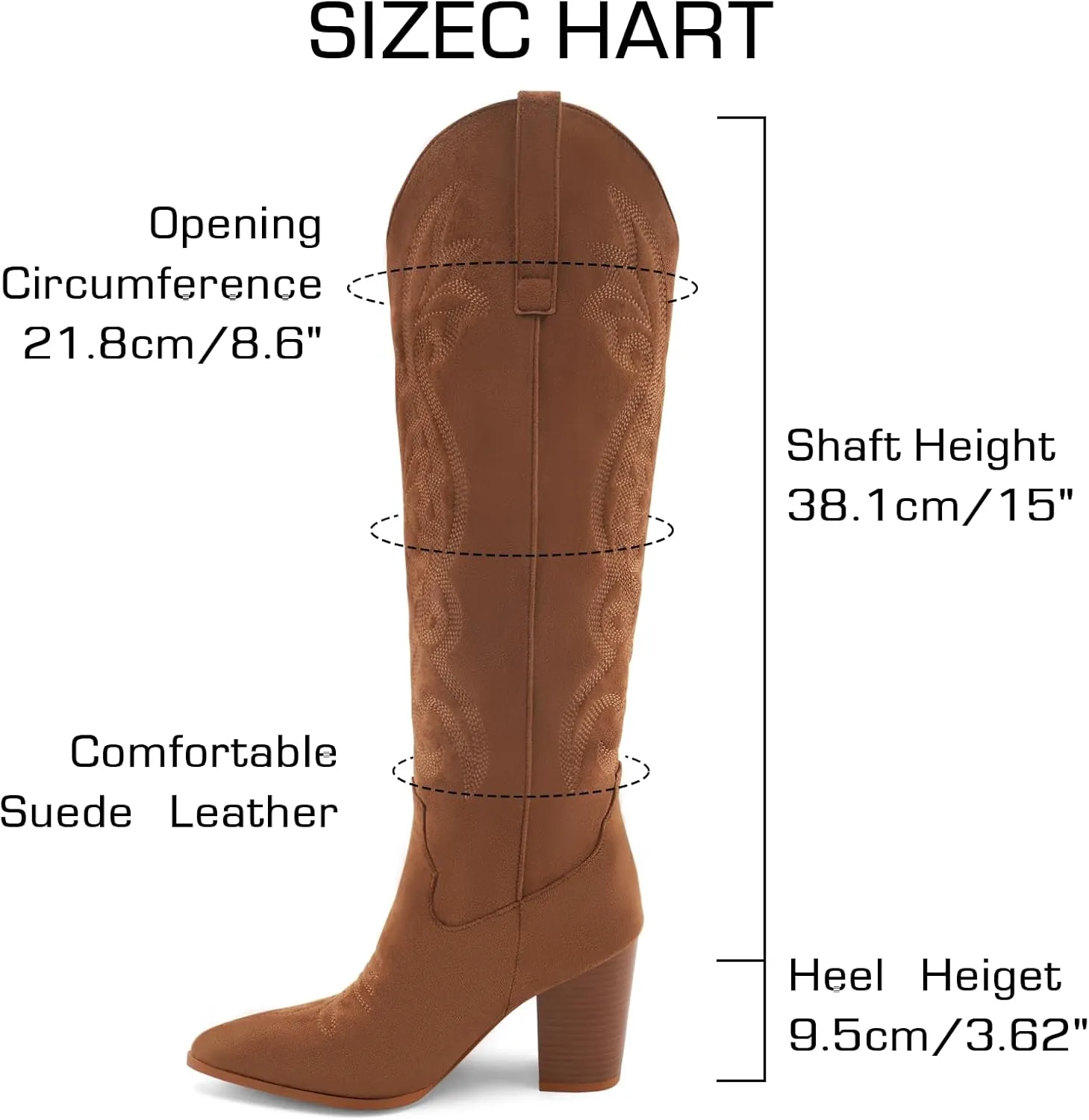 WIRALOMI Women Western Knee High Boots Embroidered Chunky Block Heel Cowboy Boots Pointed Toe Pull on Cowgirl Boots