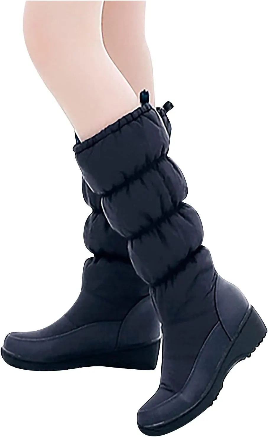 wodceeke Women's Fold Down Knee High Boots Fur Lined Platform Winter Snow Boots Outdoor Waterproof Boots