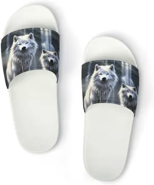 Wolf Waterfal Home Slipper PVC Open Toe Shower Shoes Non-Slip Bathroom Sandals Pool Sandals for Men Women