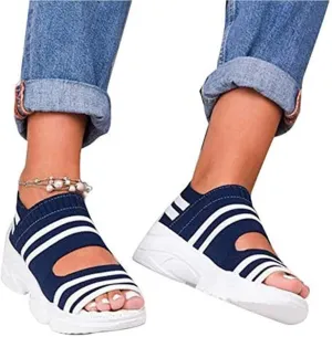 Woman Platform Sandals, Slip On Shoes Anti-Slip Walking Knitting Sock Sneakers Thick Bottom Platform Sandals Shoes Women Summer Casual Strappy Elastic Platform Sports Fish Mouth Shoes