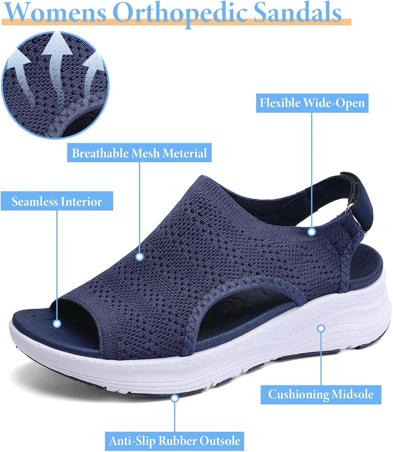 Women Arch Support Orthotic Walking Sandals Open Toe Adjustable Ankle Strap
