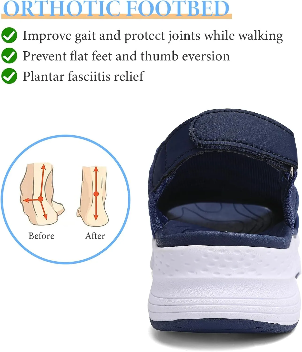 Women Arch Support Orthotic Walking Sandals Open Toe Adjustable Ankle Strap