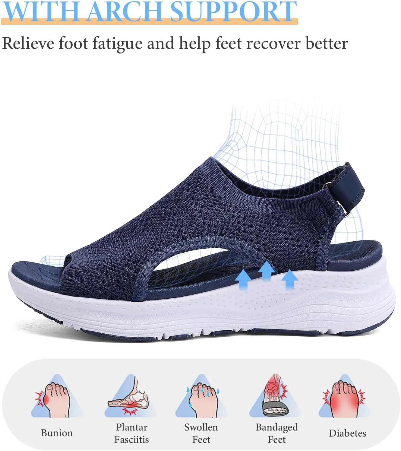 Women Arch Support Orthotic Walking Sandals Open Toe Adjustable Ankle Strap