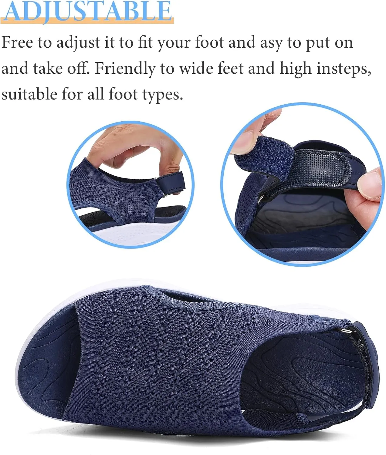 Women Arch Support Orthotic Walking Sandals Open Toe Adjustable Ankle Strap
