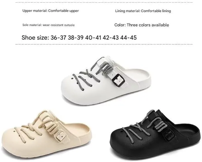 Women Casual Sandals Contrast Lace Round Toe and Thick Sole Lightweight Slip On EVA Mules and Clogs