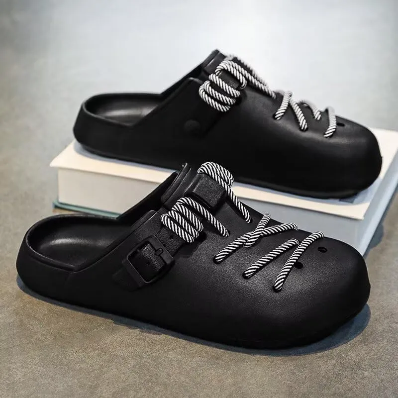 Women Casual Sandals Contrast Lace Round Toe and Thick Sole Lightweight Slip On EVA Mules and Clogs