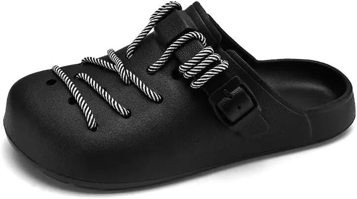 Women Casual Sandals Contrast Lace Round Toe and Thick Sole Lightweight Slip On EVA Mules and Clogs