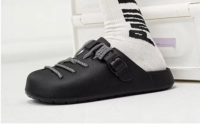 Women Casual Sandals Contrast Lace Round Toe and Thick Sole Lightweight Slip On EVA Mules and Clogs