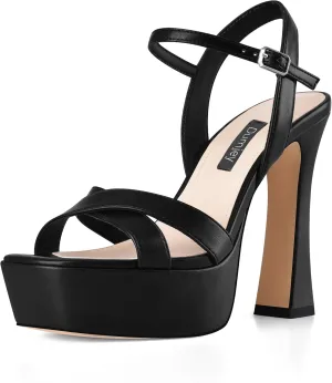 Women High Heel Platform Sandals with Ankle Strap Open Toe Spool Chunky Heels Prom Party Dress with Buckle