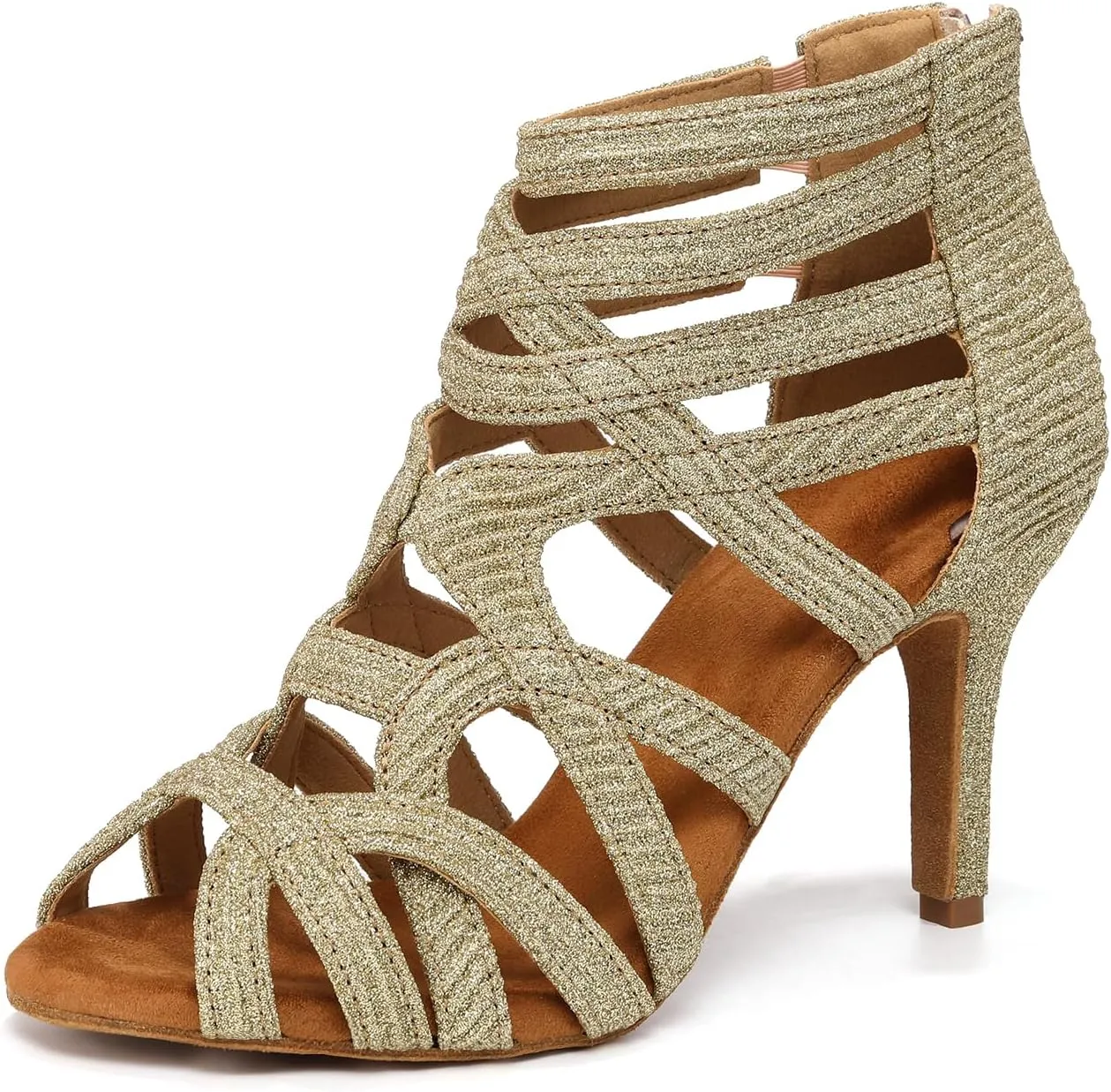 Women Latin Dance Boots Peep Toe Ballrooom Salsa Performance Professional Ankle Dance Shoes Dance Heels