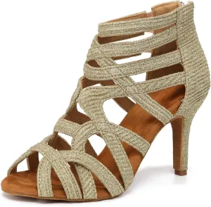 Women Latin Dance Boots Peep Toe Ballrooom Salsa Performance Professional Ankle Dance Shoes Dance Heels