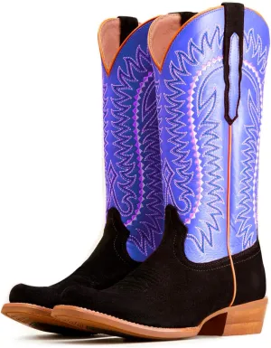 Women Mid Calf Cowboy Boots Embroidered Square Toe Chunky Heel Western Boots Calf High Two Tone 2” Stacked Heel Cowgirl Calf Boots Patchwork Matte Suede Pull On Wide Calf 4-11 M US