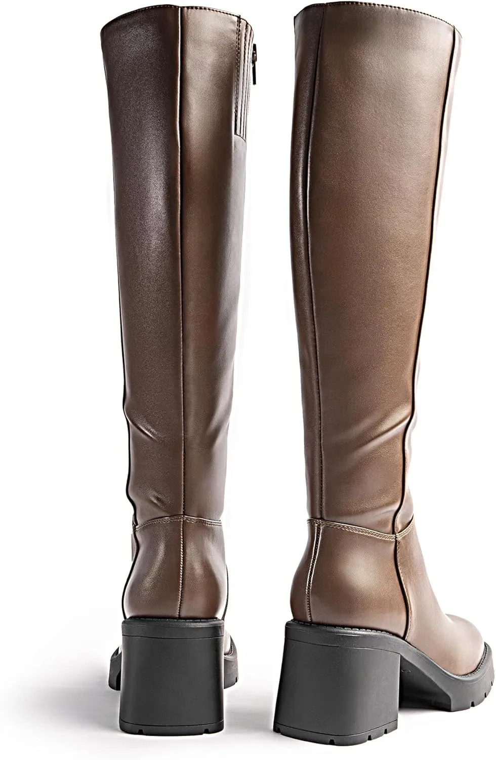 Women Platform Knee High Boots with Chunky Heel, Square Toe Fashion Tall Boots with Lug Sole and Side Zipper