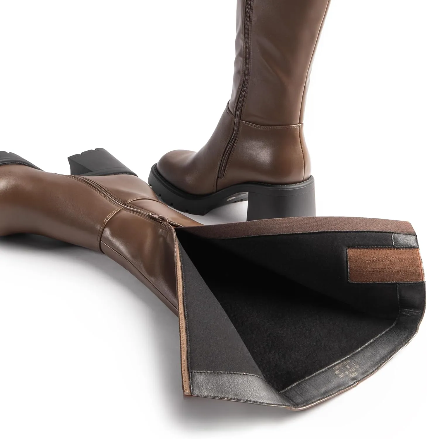 Women Platform Knee High Boots with Chunky Heel, Square Toe Fashion Tall Boots with Lug Sole and Side Zipper