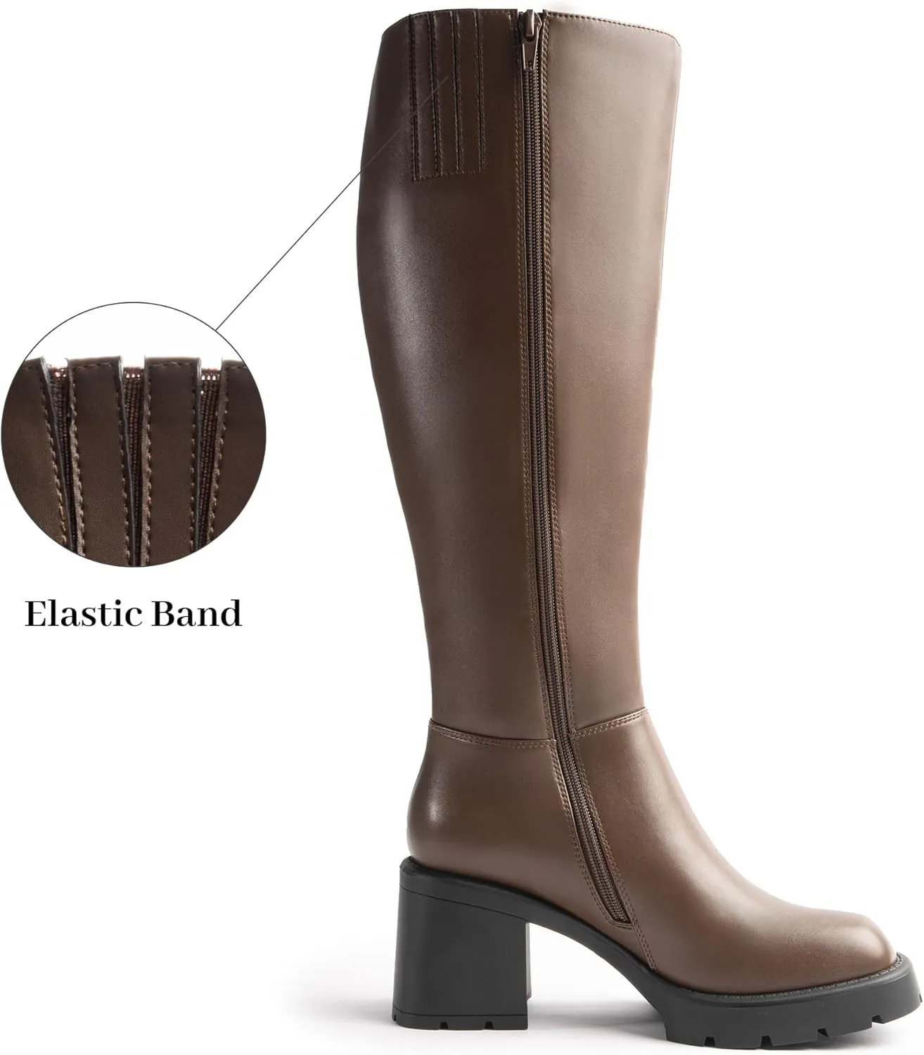 Women Platform Knee High Boots with Chunky Heel, Square Toe Fashion Tall Boots with Lug Sole and Side Zipper