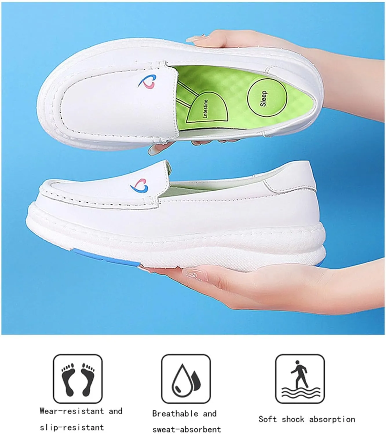 Women Platform Orthopedic Nursing Shoes, Women's Slip-On Breathable Non-Slip Leather Air Cushion Nurse Shoes, Arch Support Moccasins, for Medical Care Work