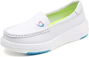 Women Platform Orthopedic Nursing Shoes, Women's Slip-On Breathable Non-Slip Leather Air Cushion Nurse Shoes, Arch Support Moccasins, for Medical Care Work