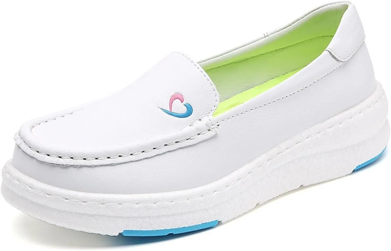 Women Platform Orthopedic Nursing Shoes, Women's Slip-On Breathable Non-Slip Leather Air Cushion Nurse Shoes, Arch Support Moccasins, for Medical Care Work