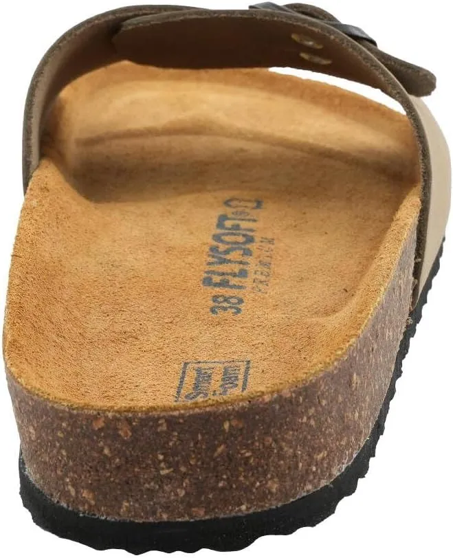 Women's 100% Genuine Leather Sandals - Comfortable Smart Foam Footbed, Slip-On Slides for Summer Wear, Adjustable Fit and Durable Non-Slip Sole