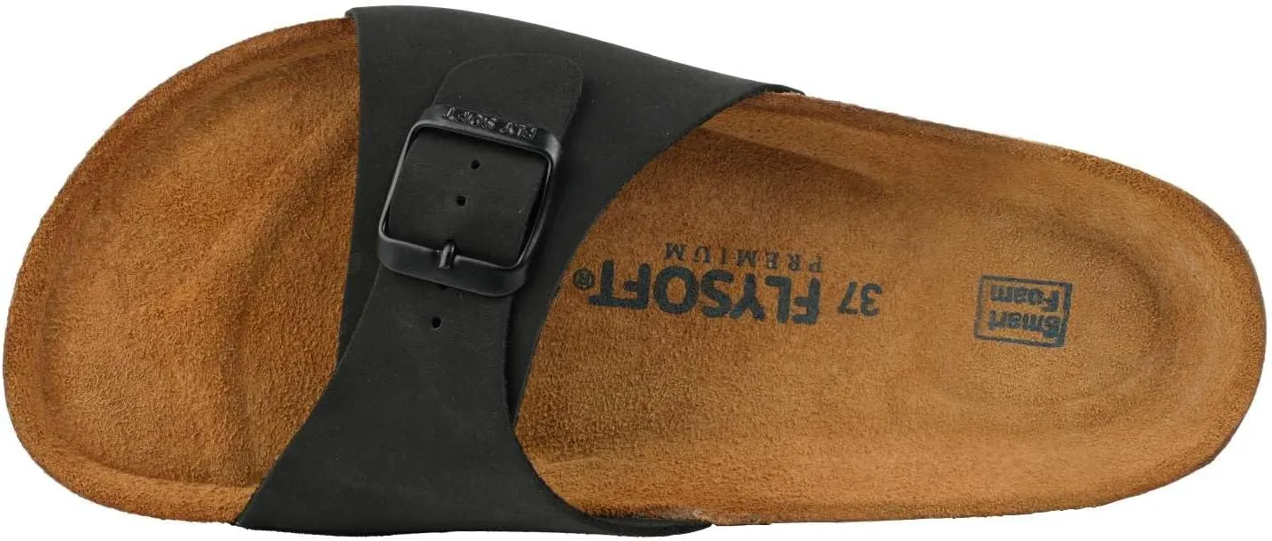 Women's 100% Genuine Leather Sandals - Comfortable Smart Foam Footbed, Slip-On Slides for Summer Wear, Adjustable Fit and Durable Non-Slip Sole