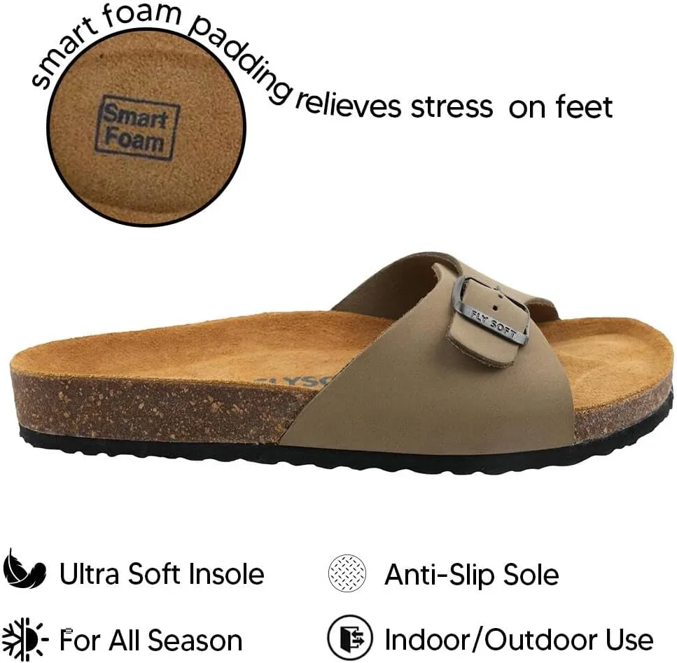 Women's 100% Genuine Leather Sandals - Comfortable Smart Foam Footbed, Slip-On Slides for Summer Wear, Adjustable Fit and Durable Non-Slip Sole