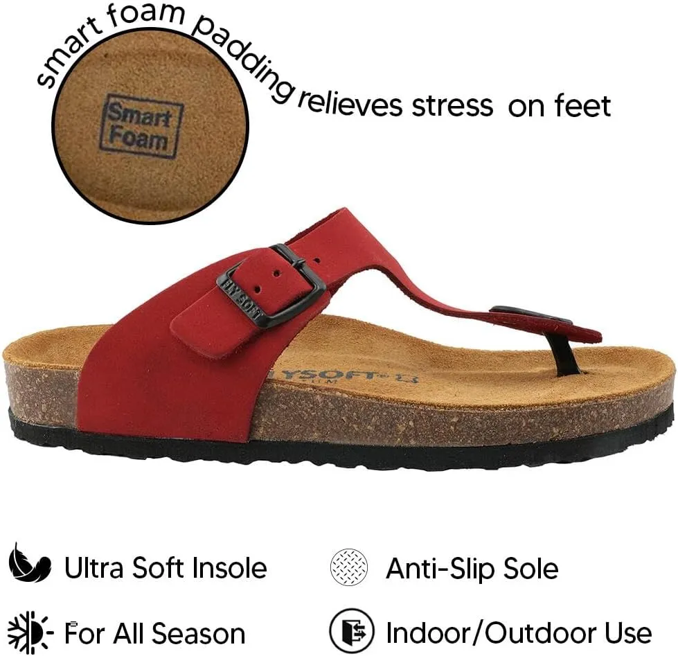 Women's 100% Genuine Leather Sandals - Comfortable Smart Foam Footbed, Slip-On Slides for Summer Wear, Adjustable Fit and Durable Non-Slip Sole