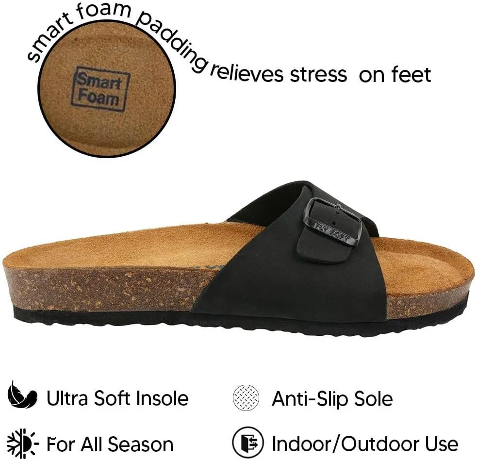 Women's 100% Genuine Leather Sandals - Comfortable Smart Foam Footbed, Slip-On Slides for Summer Wear, Adjustable Fit and Durable Non-Slip Sole