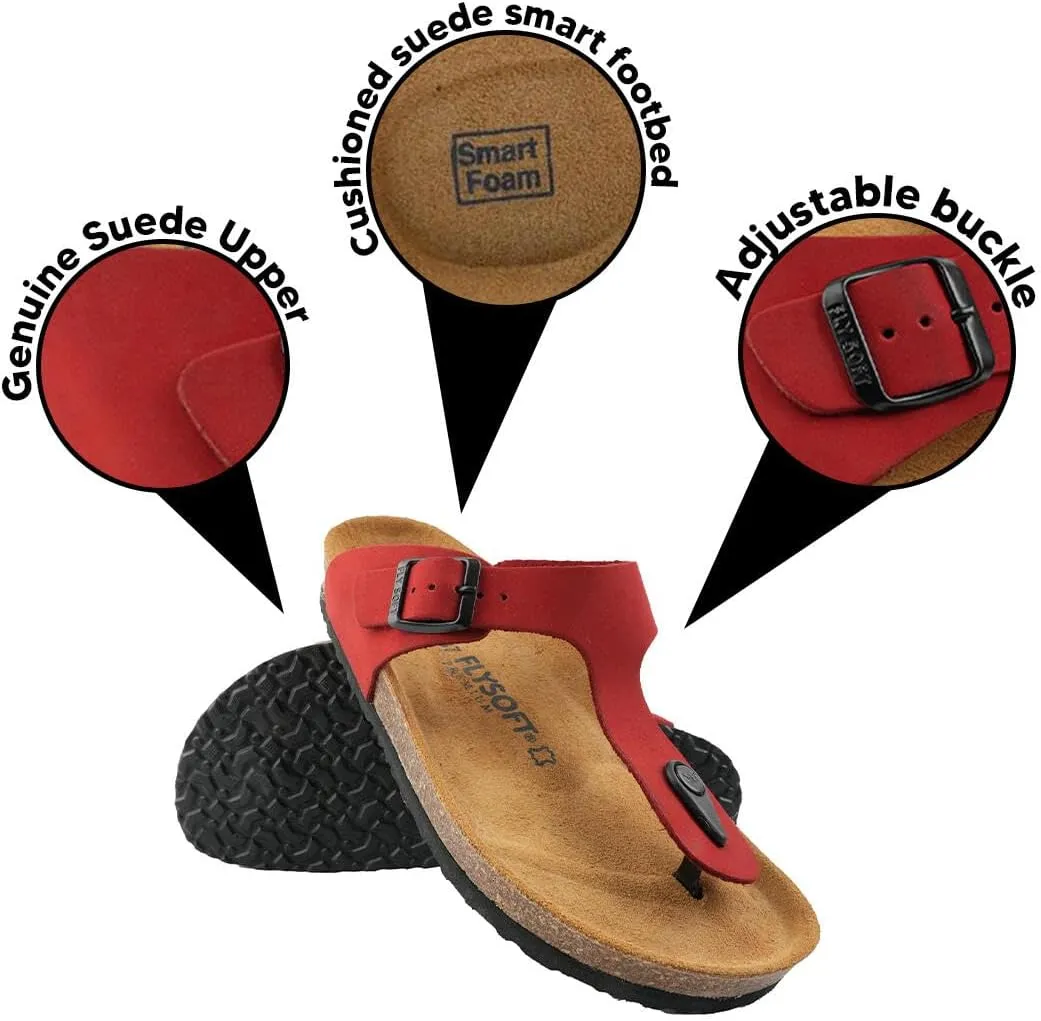 Women's 100% Genuine Leather Sandals - Comfortable Smart Foam Footbed, Slip-On Slides for Summer Wear, Adjustable Fit and Durable Non-Slip Sole