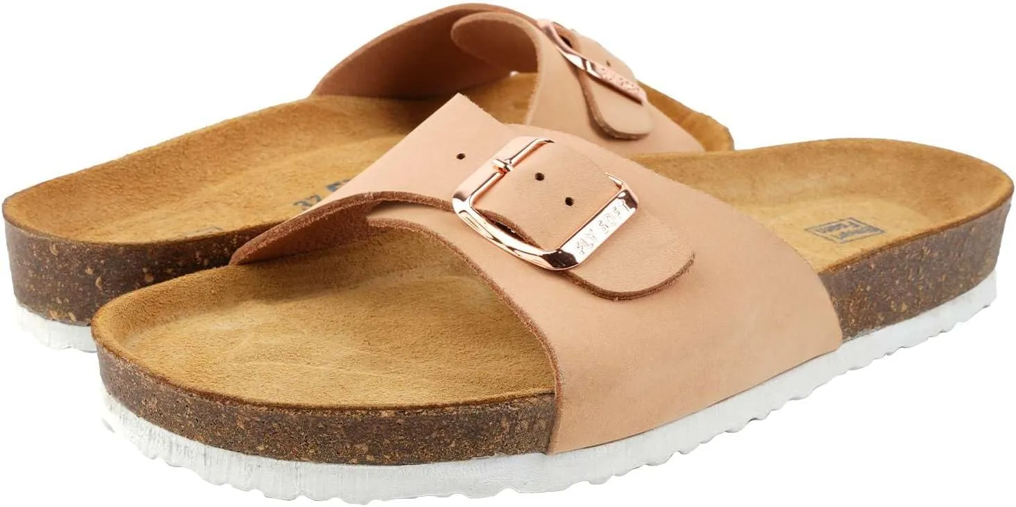 Women's 100% Genuine Leather Sandals - Comfortable Smart Foam Footbed, Slip-On Slides for Summer Wear, Adjustable Fit and Durable Non-Slip Sole