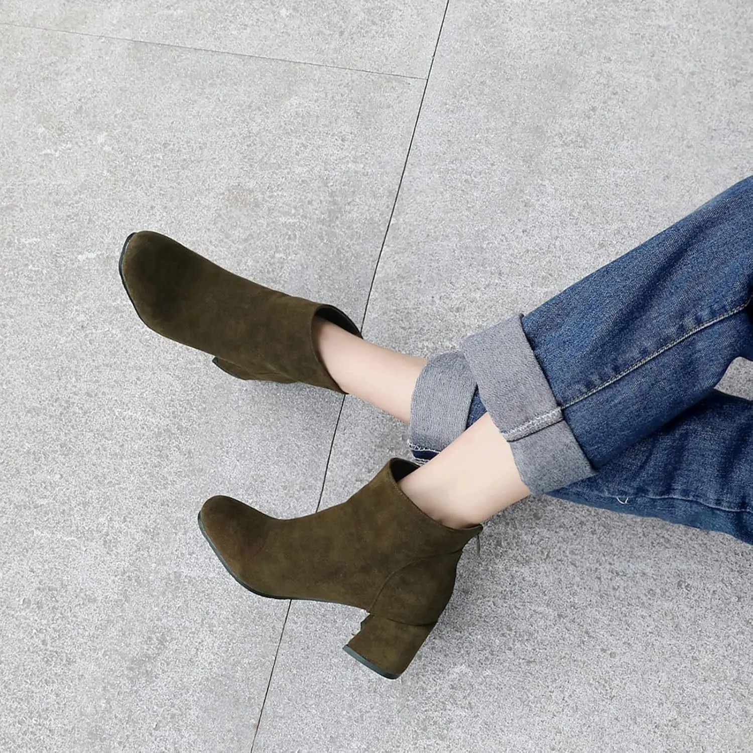 Womens Block Heels Suede Ankle Boots Classic