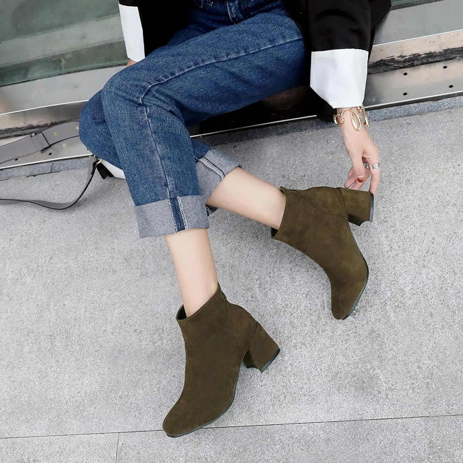 Womens Block Heels Suede Ankle Boots Classic