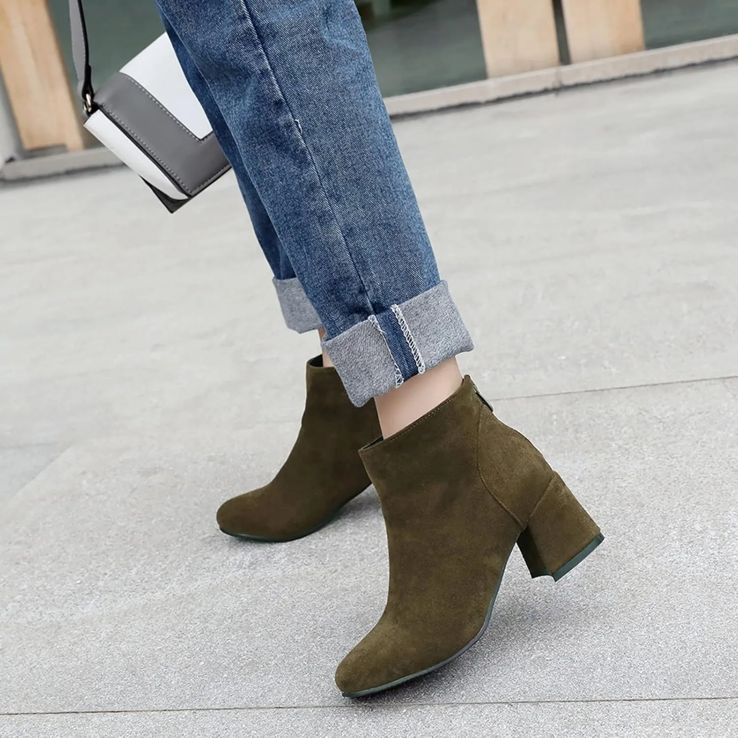 Womens Block Heels Suede Ankle Boots Classic