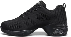 Women's Breathable Air Cushion Jazz Dance Shoes Lace Up Mesh Sneakers Athletic Walking Dance Thick Soled