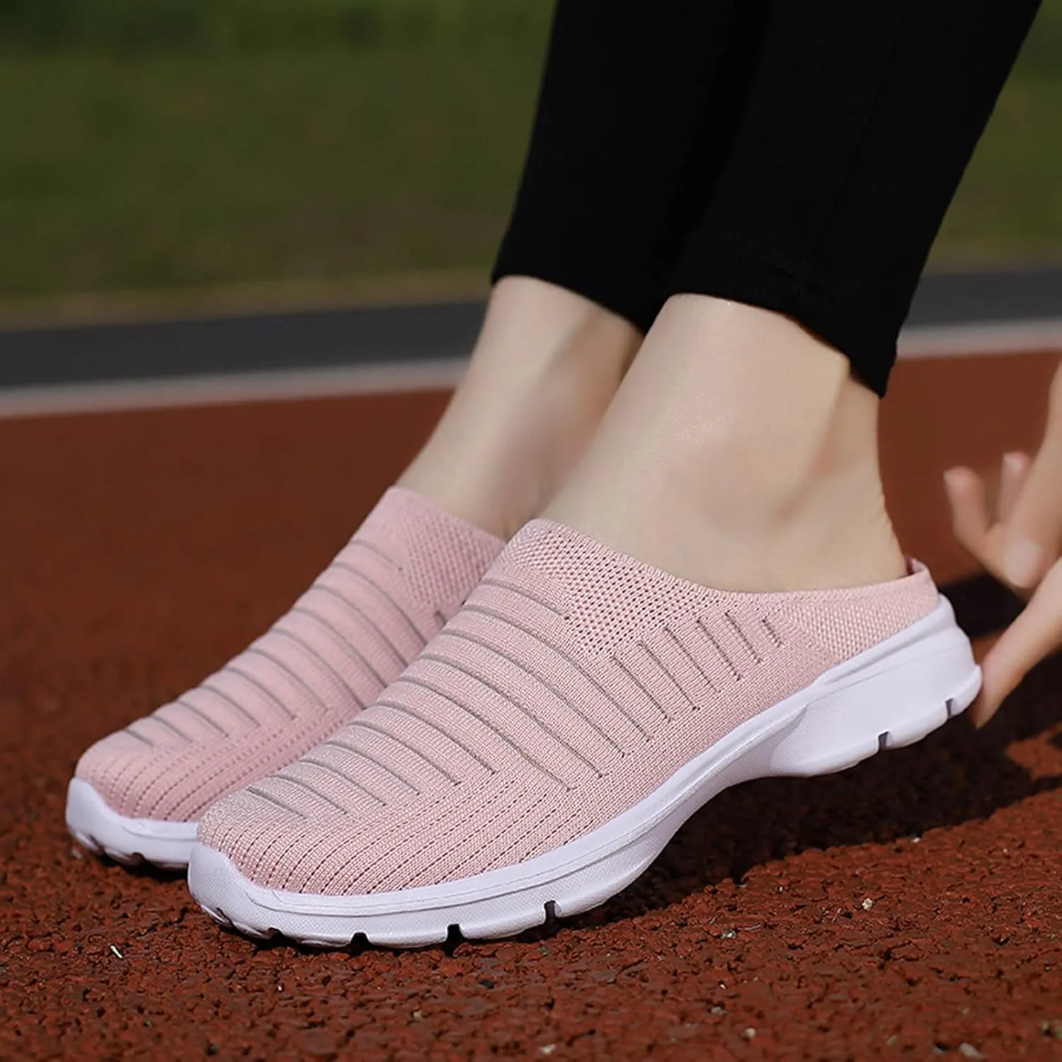 Womens Breathable Mesh Walking Mules Sneakers Womens Running Shoes Mesh Breathable Casual Tennis Shoes White Platform Sneakers Slip On Tennis Shoe Cross Trainer Shoe