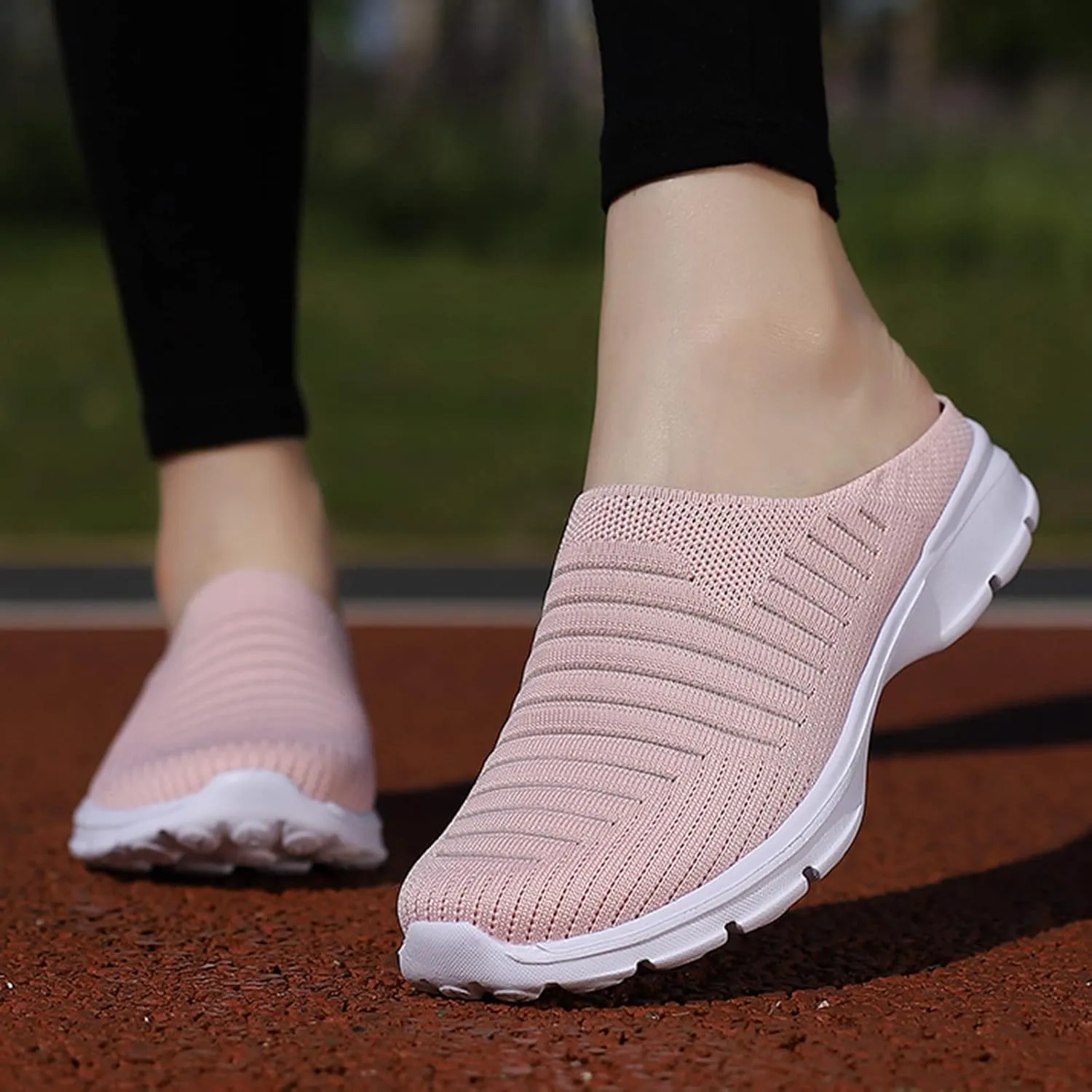 Womens Breathable Mesh Walking Mules Sneakers Womens Running Shoes Mesh Breathable Casual Tennis Shoes White Platform Sneakers Slip On Tennis Shoe Cross Trainer Shoe
