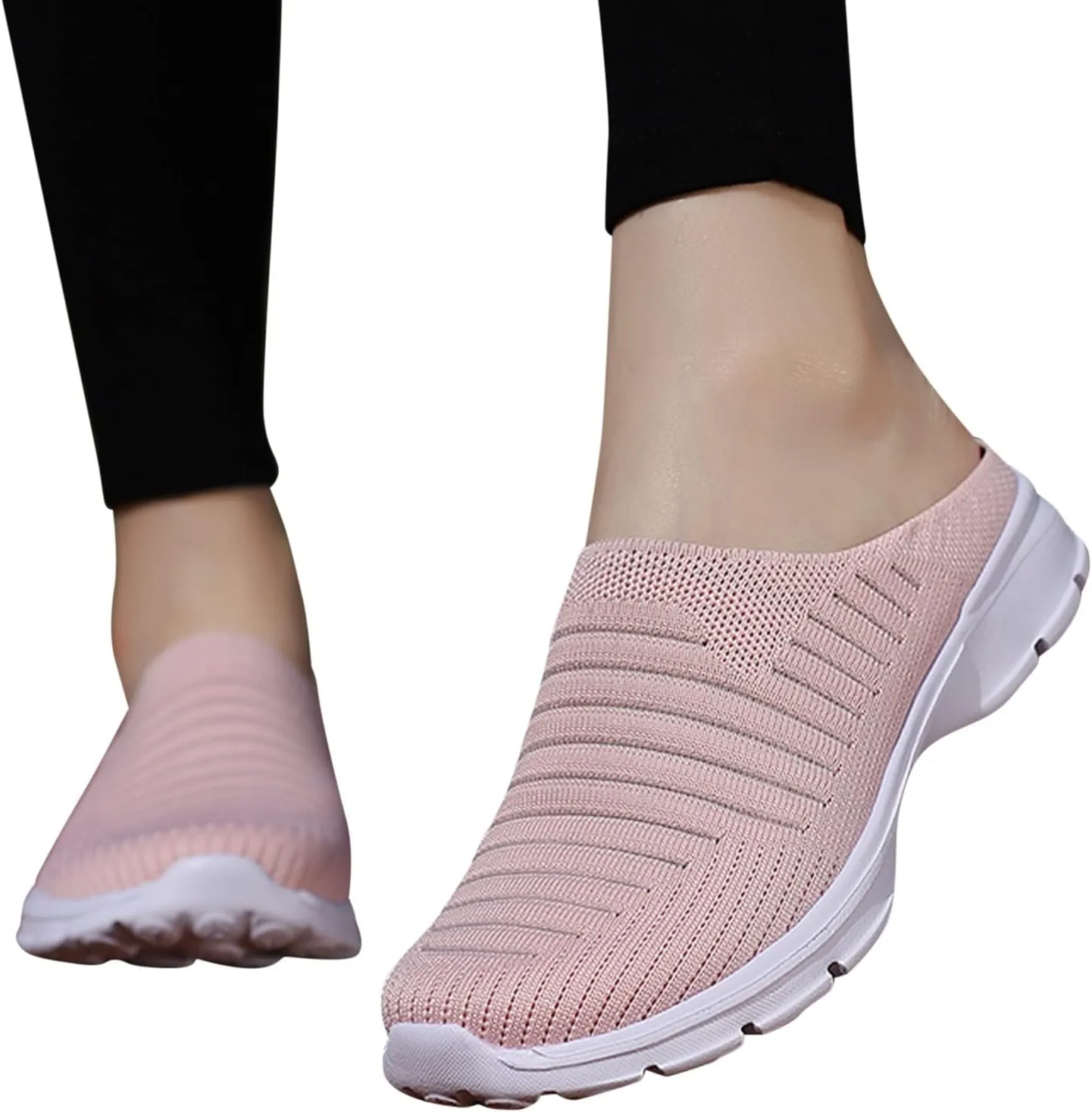 Womens Breathable Mesh Walking Mules Sneakers Womens Running Shoes Mesh Breathable Casual Tennis Shoes White Platform Sneakers Slip On Tennis Shoe Cross Trainer Shoe