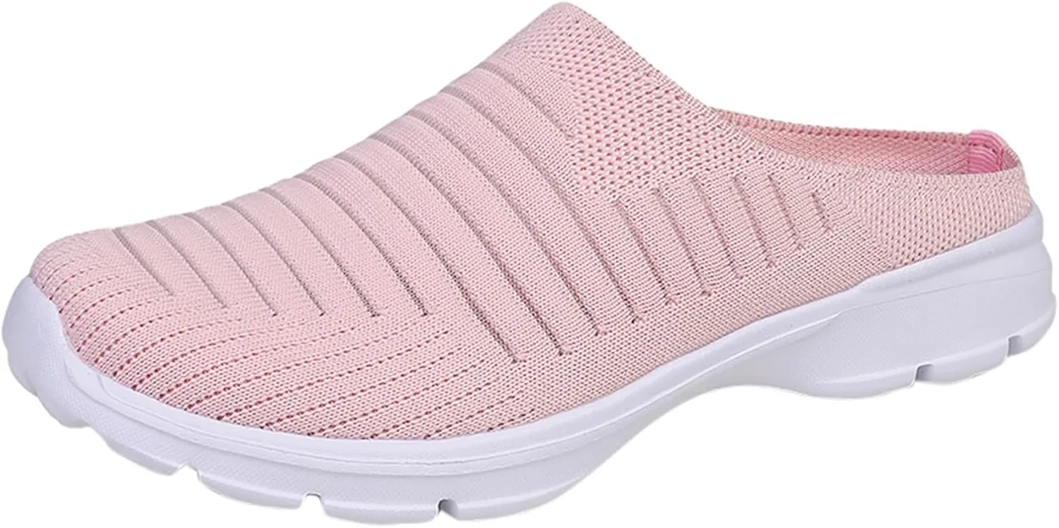 Womens Breathable Mesh Walking Mules Sneakers Womens Running Shoes Mesh Breathable Casual Tennis Shoes White Platform Sneakers Slip On Tennis Shoe Cross Trainer Shoe