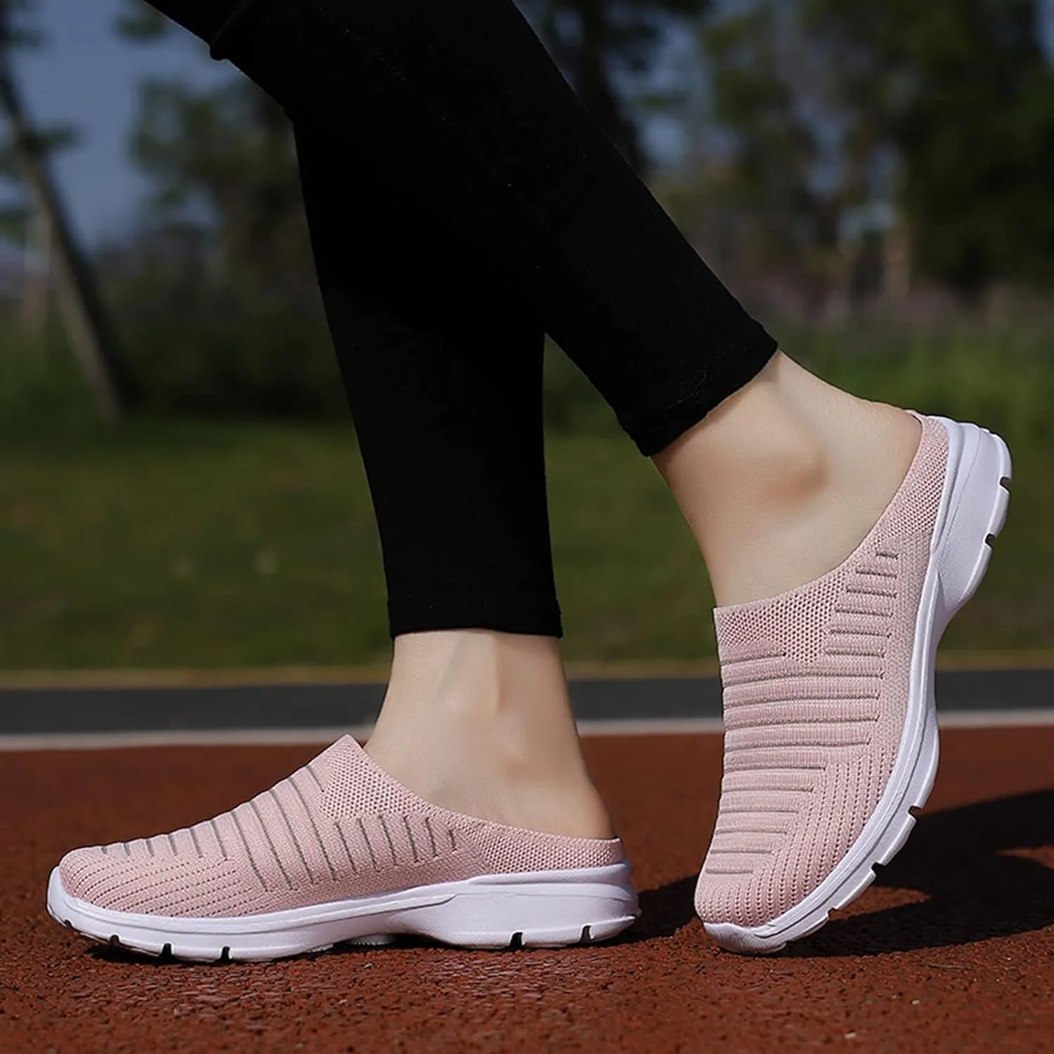 Womens Breathable Mesh Walking Mules Sneakers Womens Running Shoes Mesh Breathable Casual Tennis Shoes White Platform Sneakers Slip On Tennis Shoe Cross Trainer Shoe